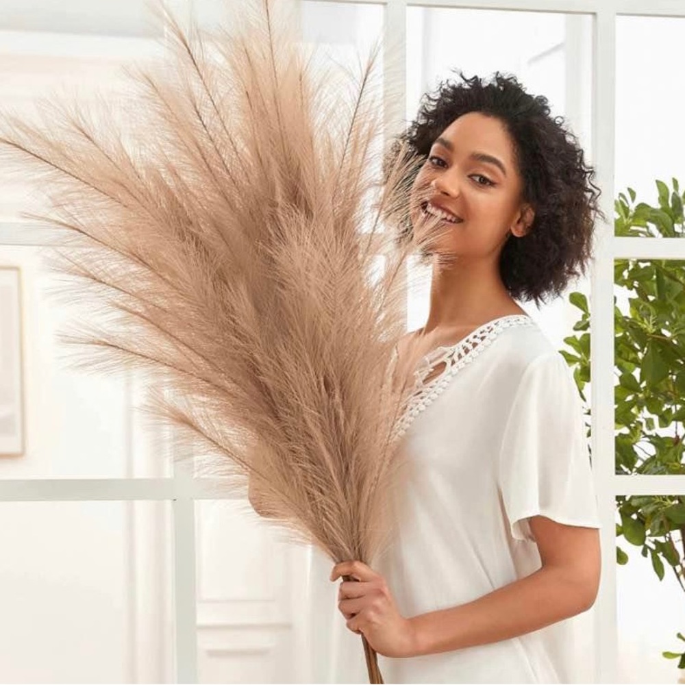 10 Pack Bundle Light Brown  ADJUSTABLE Artificial Large Faux PAMPAS GRASS